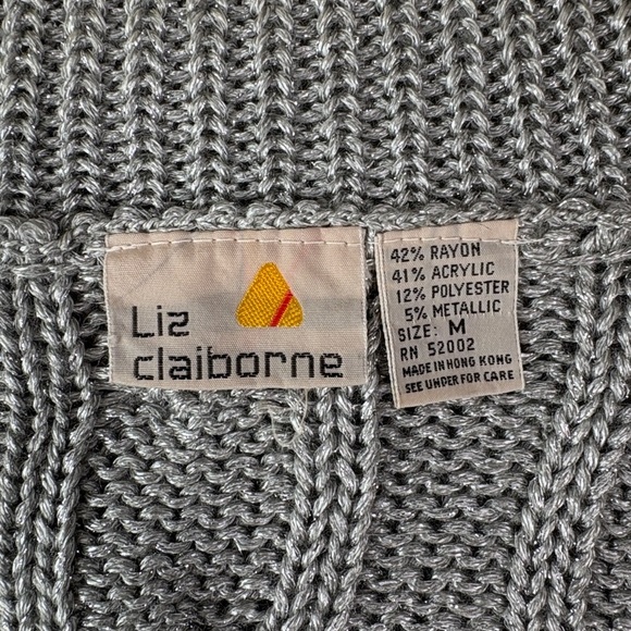 90s Liz Claiborne Women’s M Metallic Cable Knit Turtleneck Sweater Silver Gray - Picture 14 of 16